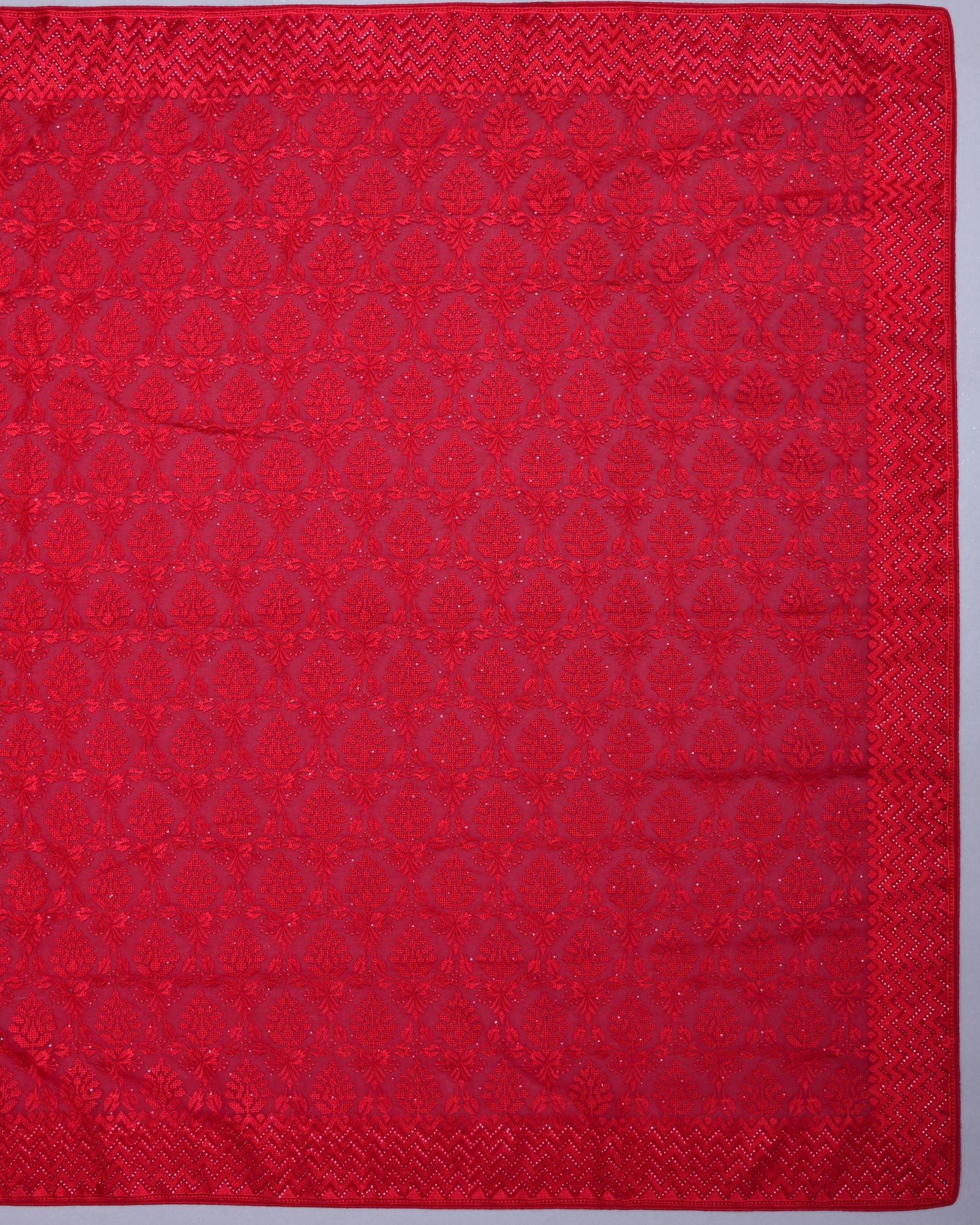 Cherry Red Tone2Tone Embroidery Saree