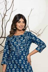Indigo Blue Block Cotton Suit Set