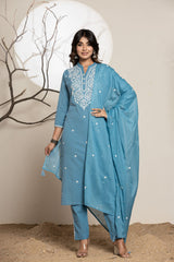 Aegan Blue Linen Suit Set