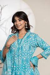 Cerulean Sky Cotton A Line Suit Set