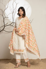 Cream Shiffli Cotton Suit Set
