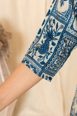 Figure Folk Print Blue Cotton Silk Suit Set
