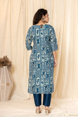 Figure Folk Print Blue Cotton Silk Suit Set