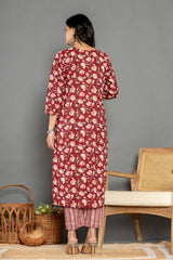 Garnet Marron Cotton Suit Set