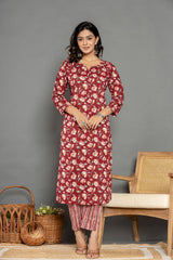 Garnet Marron Cotton Suit Set
