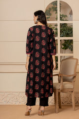 Jet Black Mughal Cotton Suit Set