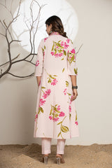 Pastel Pink Flip Collor Cotton Suit Set