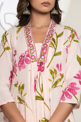 Pastel Pink Flip Collor Cotton Suit Set