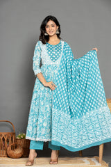 Sea Green Long Cotton Suit Set