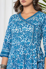 Teal Blue Hand Batik Angrakha Suit Set