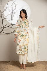 Vanilla Cream Y Neck Cotton Suit Set