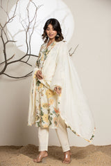 Vanilla Cream Y Neck Cotton Suit Set