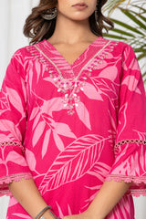 Watermelon Pink Palm Cotton Suit Set