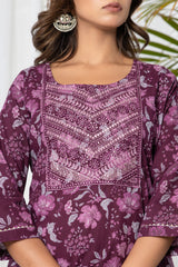 Wine Floral Cotton Suit Set